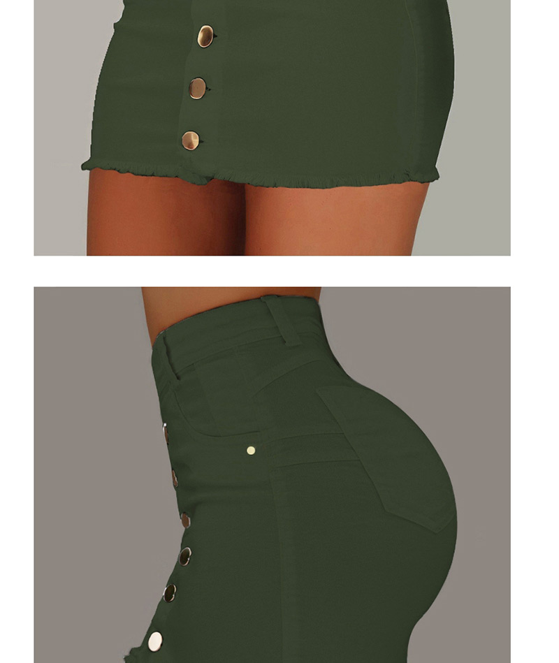 Fashion Armygreen Single-breasted Detachable One-piece Edging High Waist Skirt,Skirts