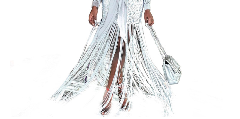 Fashion Silver Stitching Fringed High Waist Irregular Skirt,Skirts