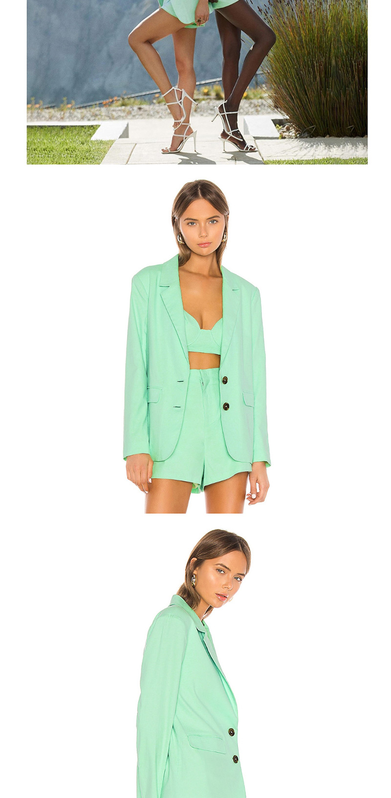 Fashion Green Two Buckle Small Suit,Coat-Jacket