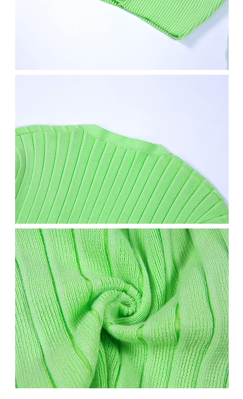 Fashion Green Single-breasted V-neck Lantern Sleeve Sweater,Sweater