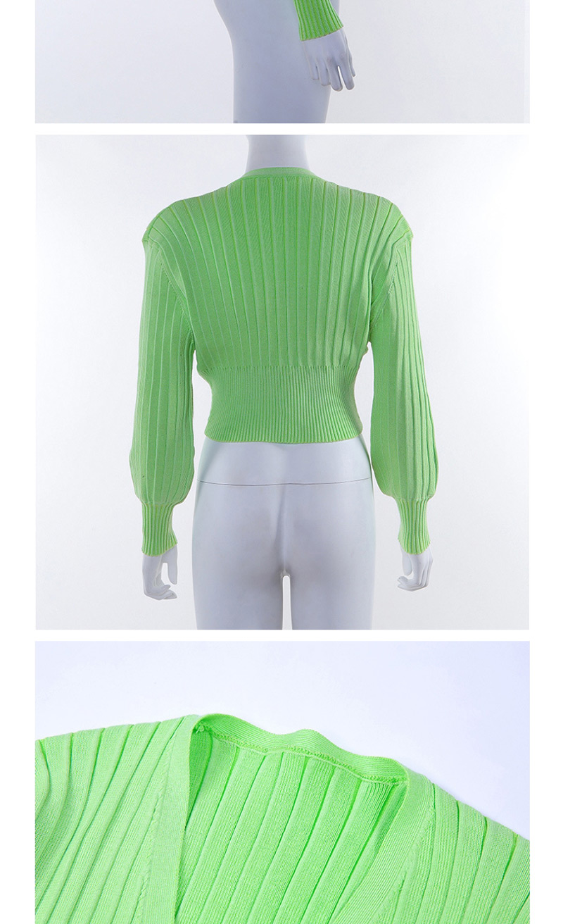 Fashion White Single-breasted V-neck Lantern Sleeve Sweater,Sweater