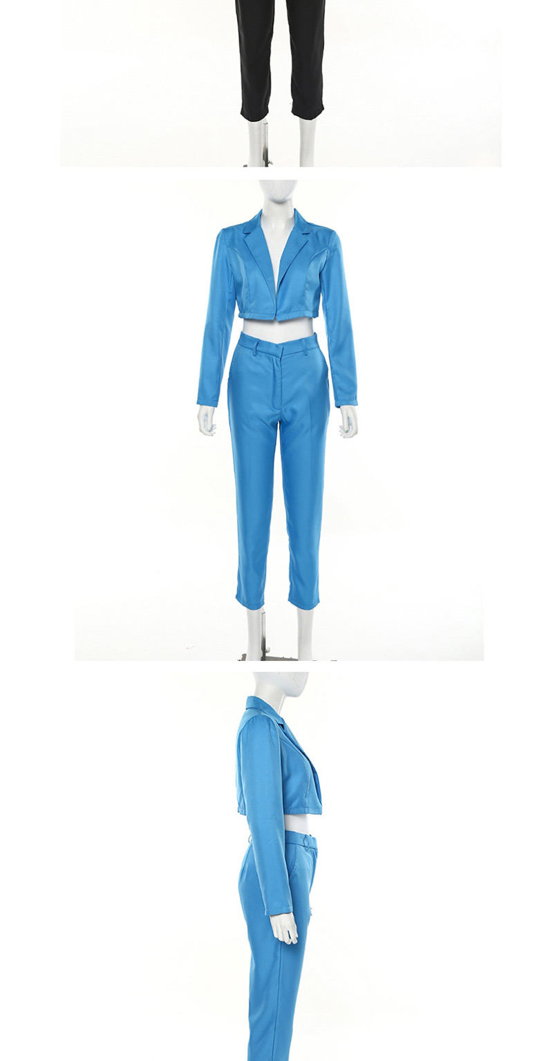 Fashion Blue Short Small Suit Mid-rise Cropped Pants Suit,Coat-Jacket