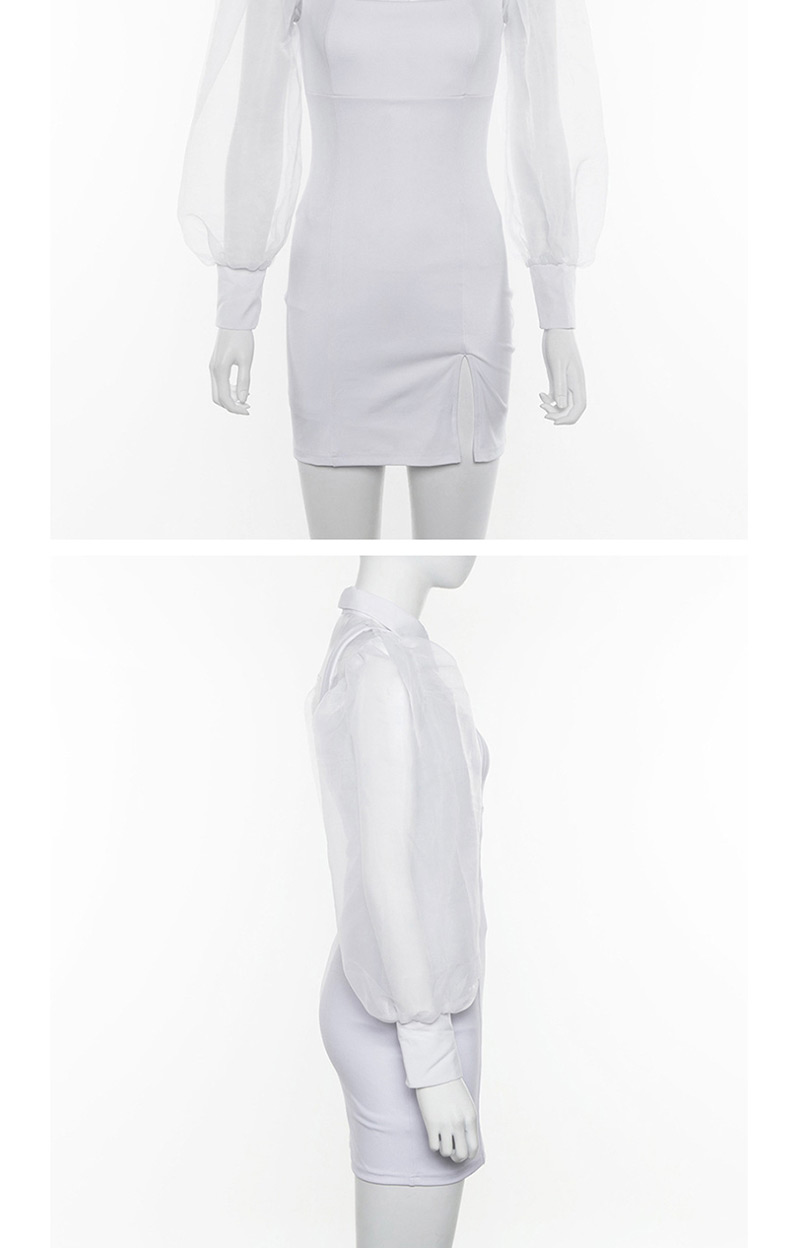 Fashion White Lapel Single-breasted Dress,Long Dress