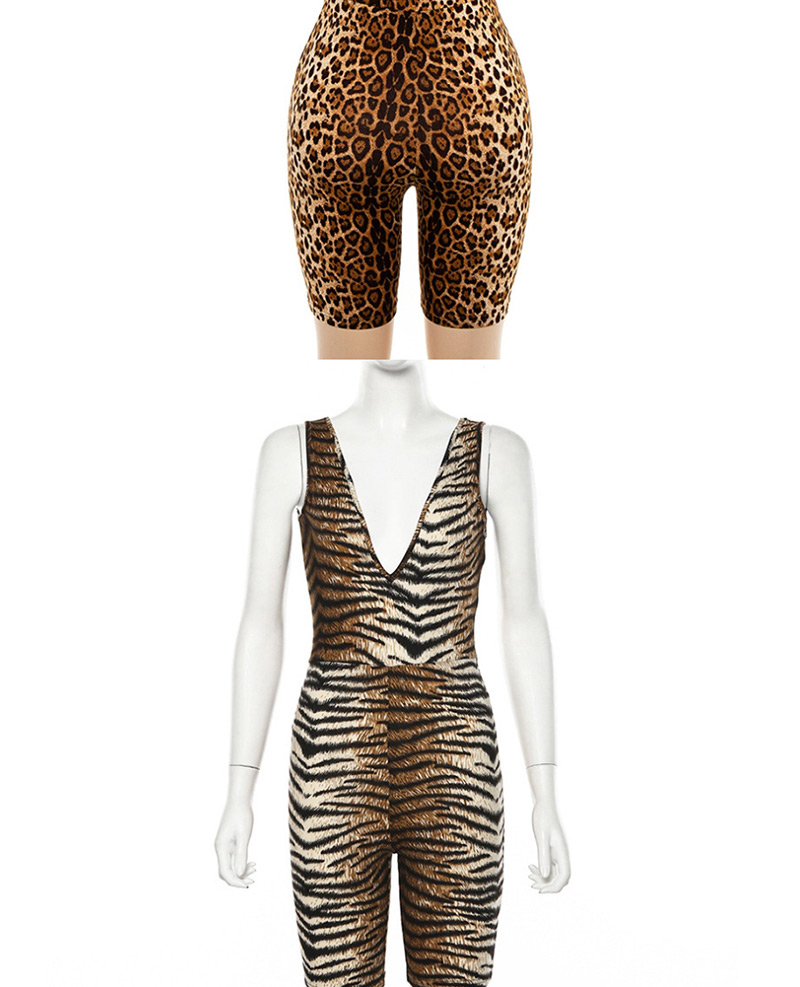 Fashion Tiger Pattern V-neck Halter One-piece Pants,Pants