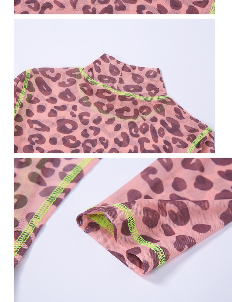 Fashion Leopard Round Neck Contrast Stitching Jumpsuit,One Pieces
