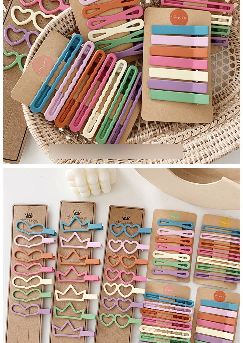 Fashion Love Section / 7 Color Set Frosted Geometric Hair Clip Combination,Hairpins