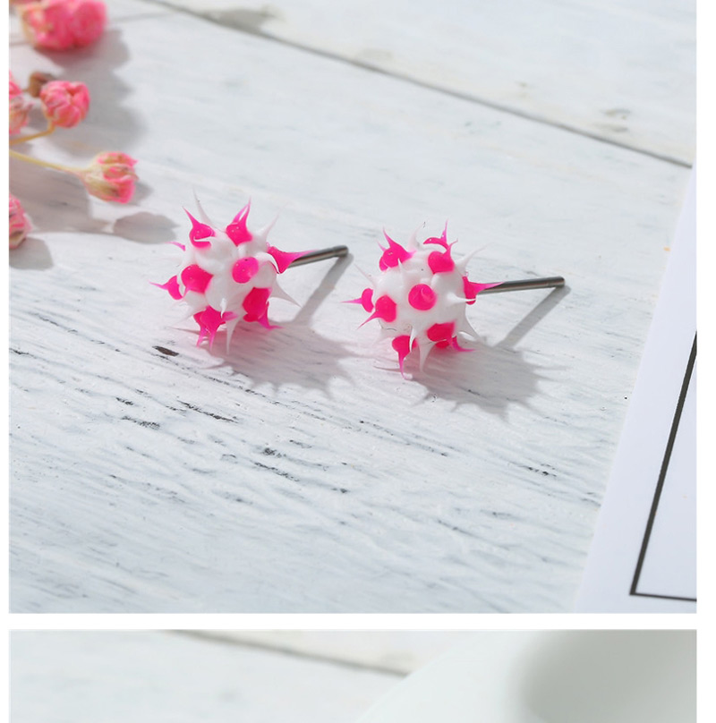 Fashion Pink + White Round Resin Earrings,Stud Earrings
