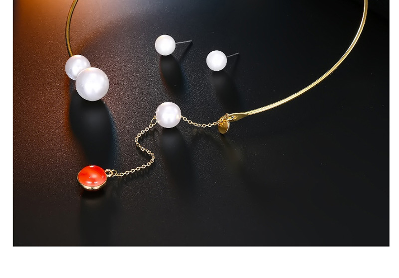 Fashion Red Round Pearl Open Pearl Stud Earrings Set,Jewelry Sets