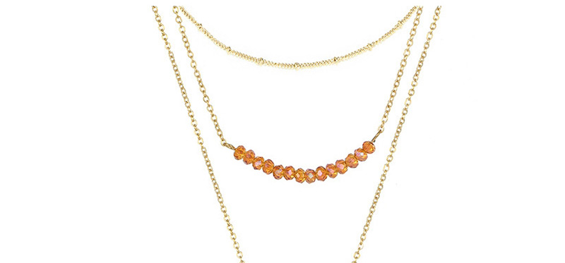 Fashion Gold Multi-layer Beaded Crystal Stainless Steel Necklace,Necklaces