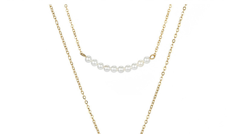 Fashion Gold Double Pearl Stainless Steel Necklace,Necklaces