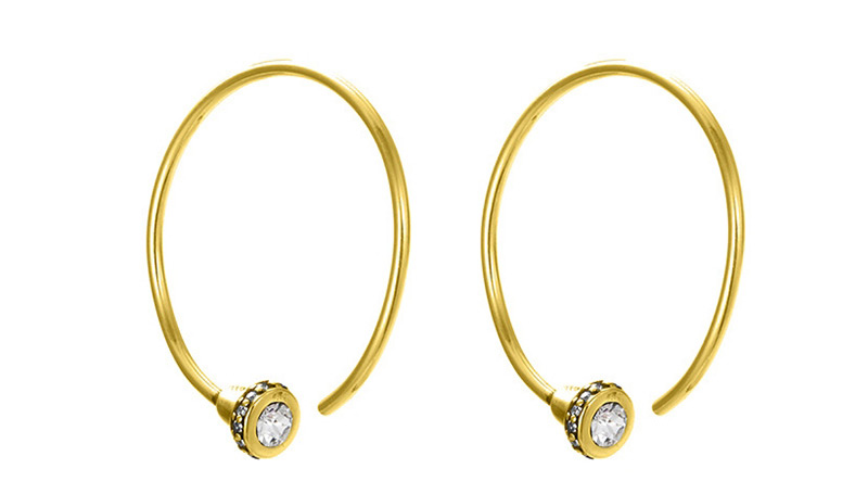 Fashion Rose Gold Stainless Steel Zircon C-shaped Earrings,Earrings