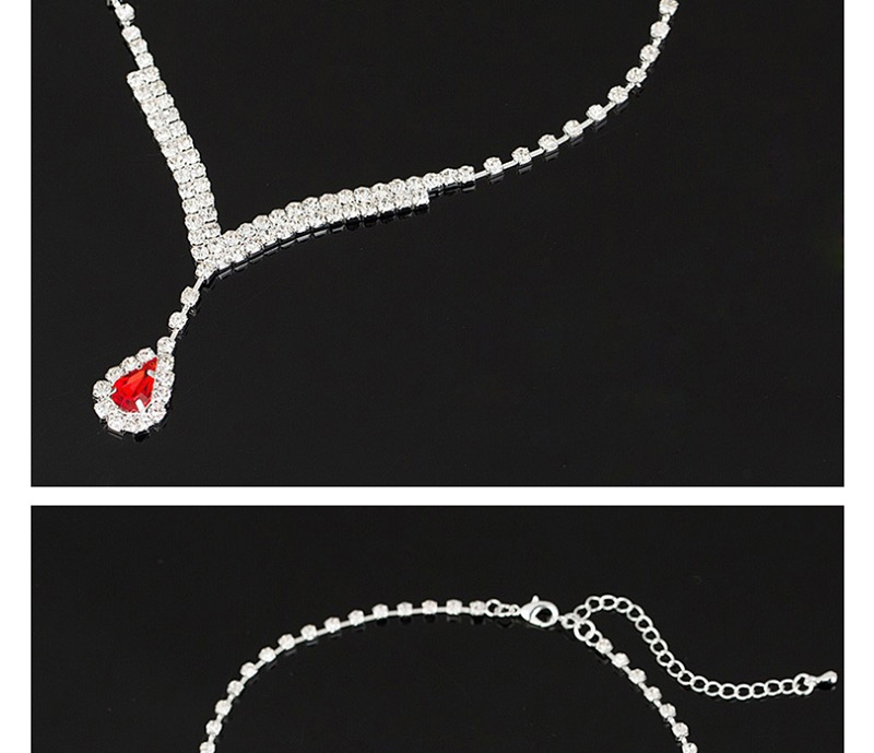 Fashion Red Diamond Crystal Necklace Earring Set,Jewelry Sets