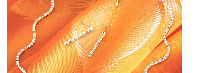 Fashion Silver Wavy Diamond Necklace Earring Set,Jewelry Sets