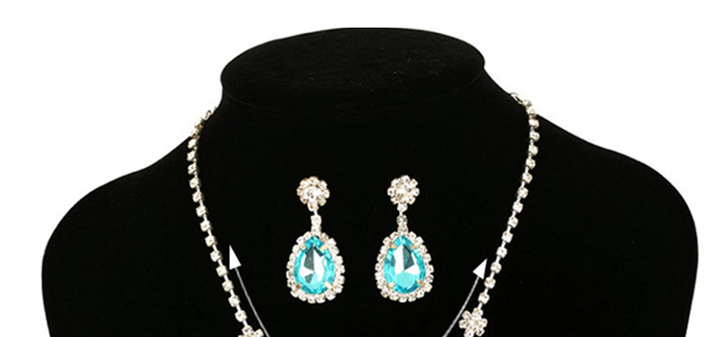 Fashion Blue Gemstone Stud Earring Necklace Set,Jewelry Sets