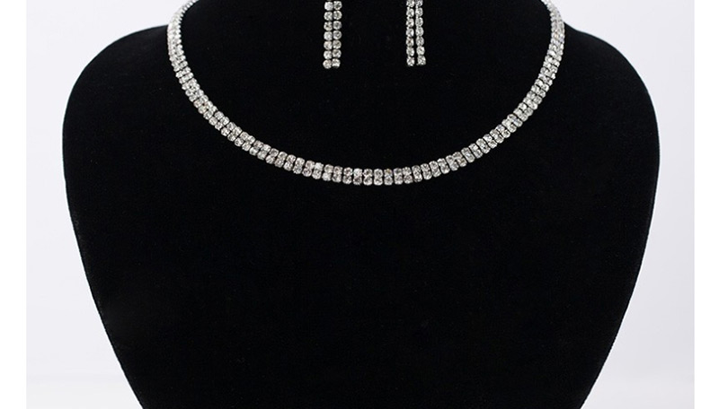 Fashion Silver Double Diamond Necklace Earring Set,Jewelry Sets