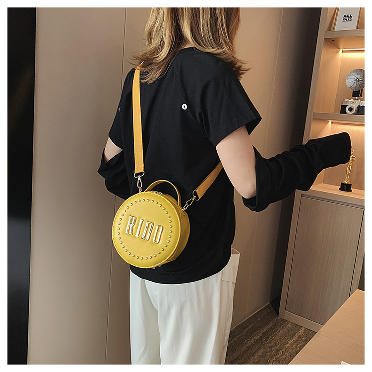 Fashion Yellow Studded Letter Crossbody Shoulder Bag,Handbags