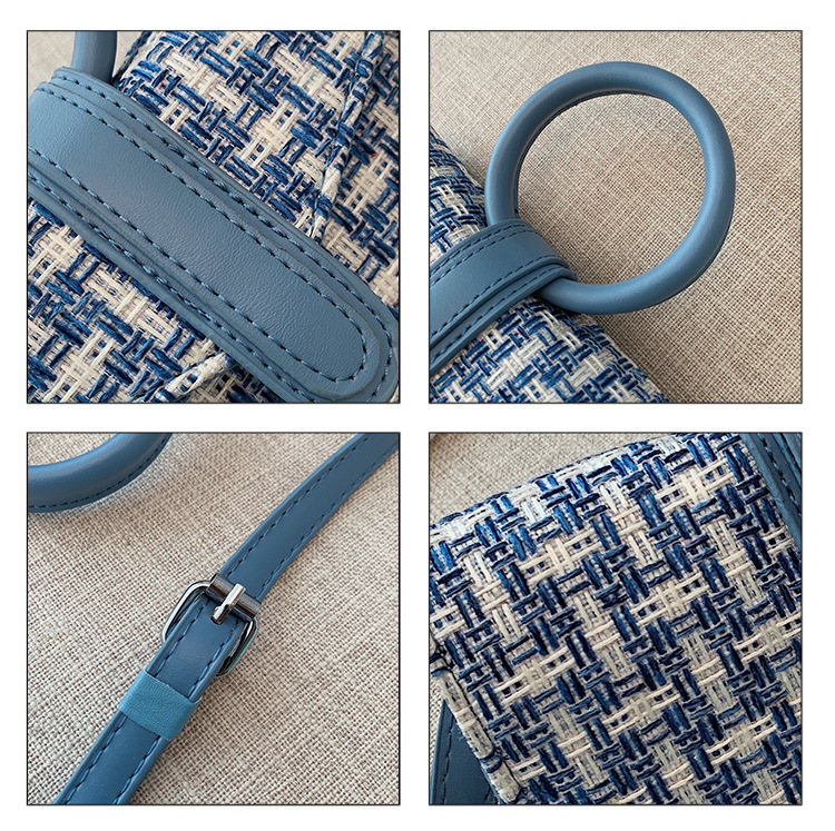Fashion Blue Plaid Woolen Stitching Shoulder Bag Shoulder Bag,Handbags
