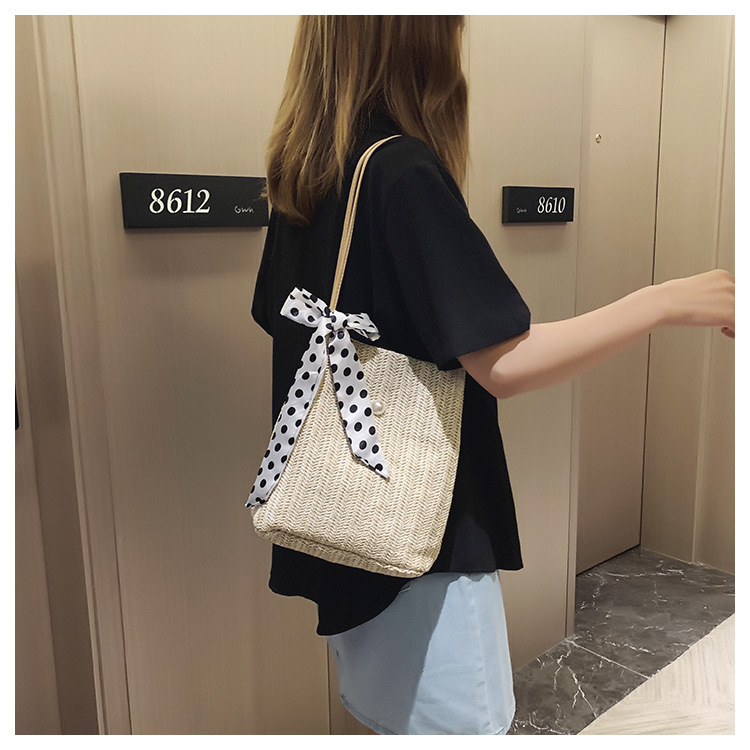Fashion Solid White Scarf Straw Shoulder Messenger Bag,Messenger bags