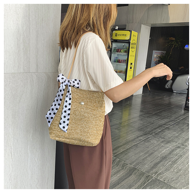 Fashion Solid Color Khaki Scarf Straw Shoulder Messenger Bag,Messenger bags