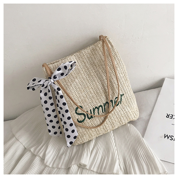 Fashion Summer White Scarf Straw Shoulder Messenger Bag,Messenger bags