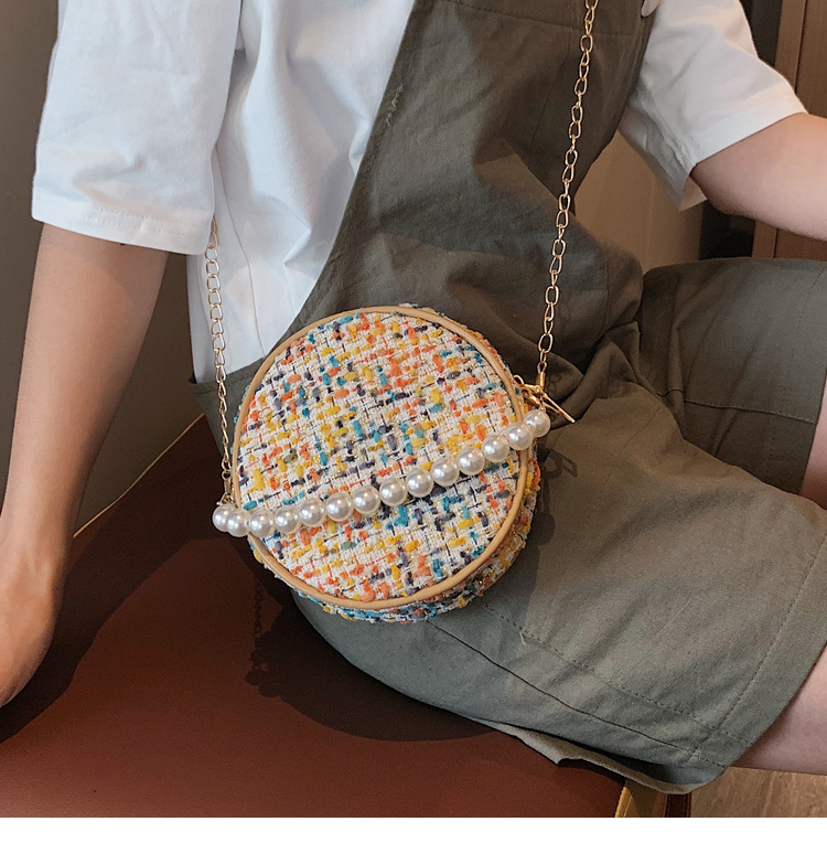 Fashion Yellow Chain Pearl Portable Diagonal Package,Handbags