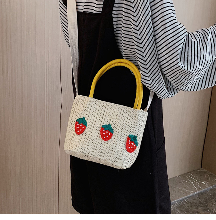 Fashion Khaki Strawberry Cartoon Fruit Straw Handbag Shoulder Messenger Bag,Handbags
