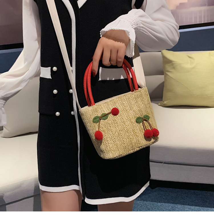 Fashion White Strawberry Cartoon Fruit Straw Handbag Shoulder Messenger Bag,Handbags