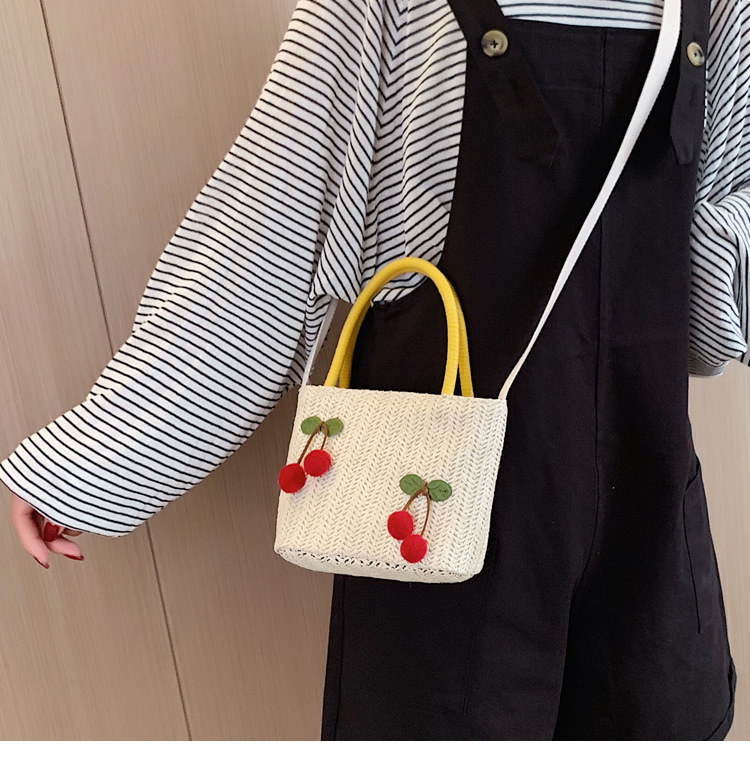 Fashion White Strawberry Cartoon Fruit Straw Handbag Shoulder Messenger Bag,Handbags