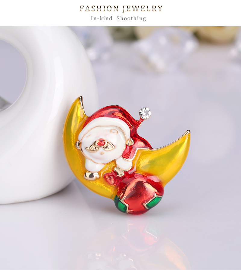 Fashion Yellow Drip Oil And Diamonds Santa Claus Moon Brooch,Korean Brooches