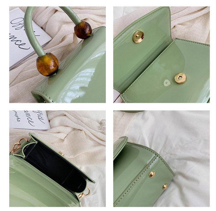 Fashion Khaki Wooden Beads Bright Pu Hand Shoulder Shoulder Bag,Handbags