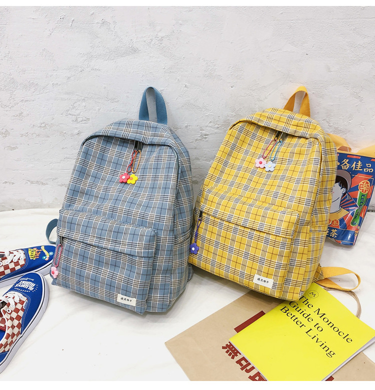 Fashion Pink Canvas Plaid Backpack,Backpack