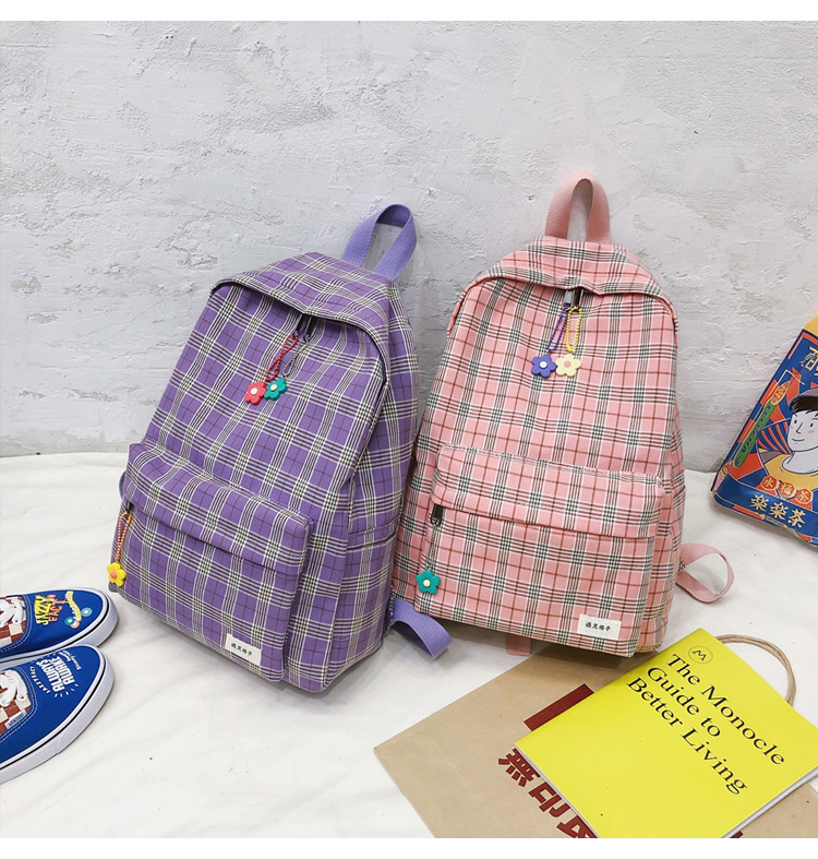 Fashion Purple Canvas Plaid Backpack,Backpack