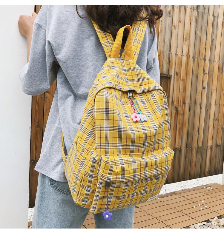Fashion Yellow Canvas Plaid Backpack,Backpack