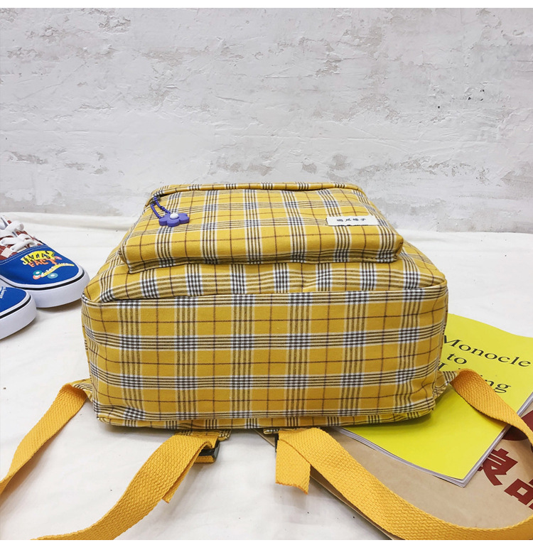 Fashion Yellow Canvas Plaid Backpack,Backpack
