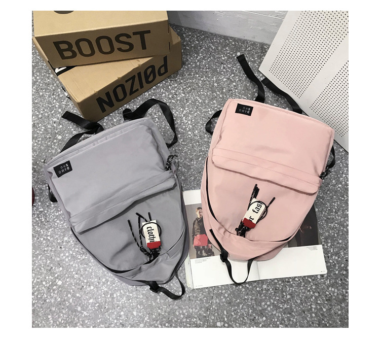 Fashion Pink Labeled Contrast Ribbon Backpack,Backpack