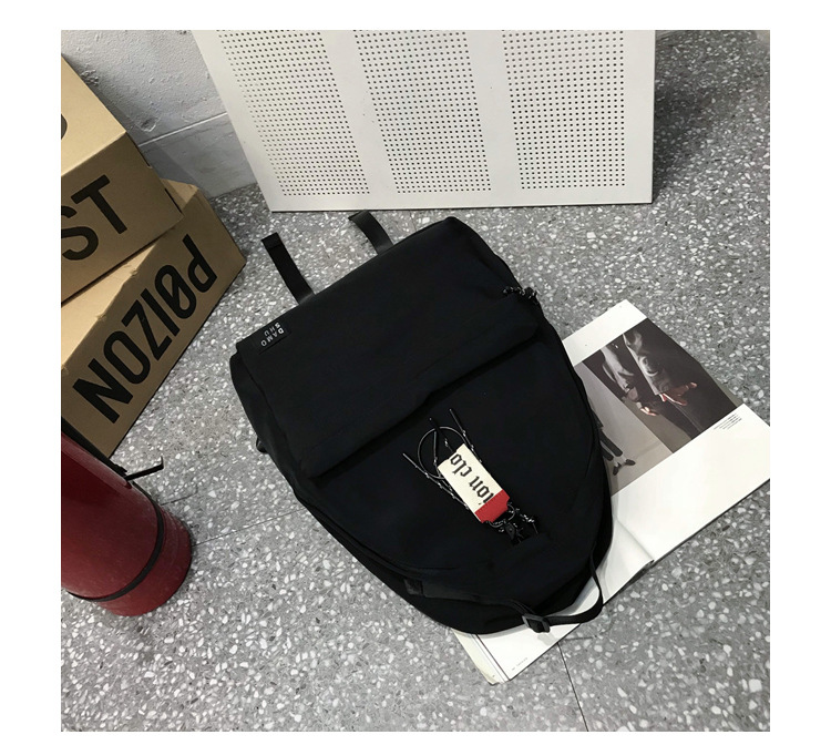 Fashion Black Labeled Contrast Ribbon Backpack,Backpack