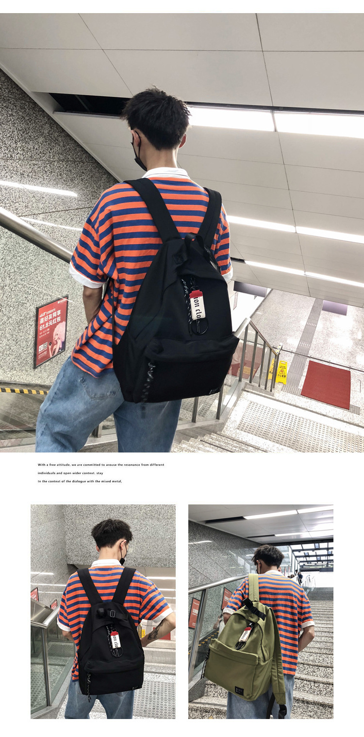 Fashion Gray Labeled Contrast Ribbon Backpack,Backpack