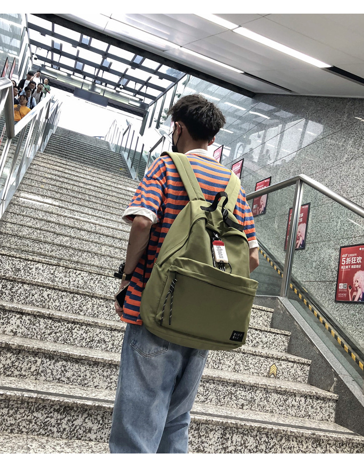 Fashion Green Labeled Contrast Ribbon Backpack,Backpack