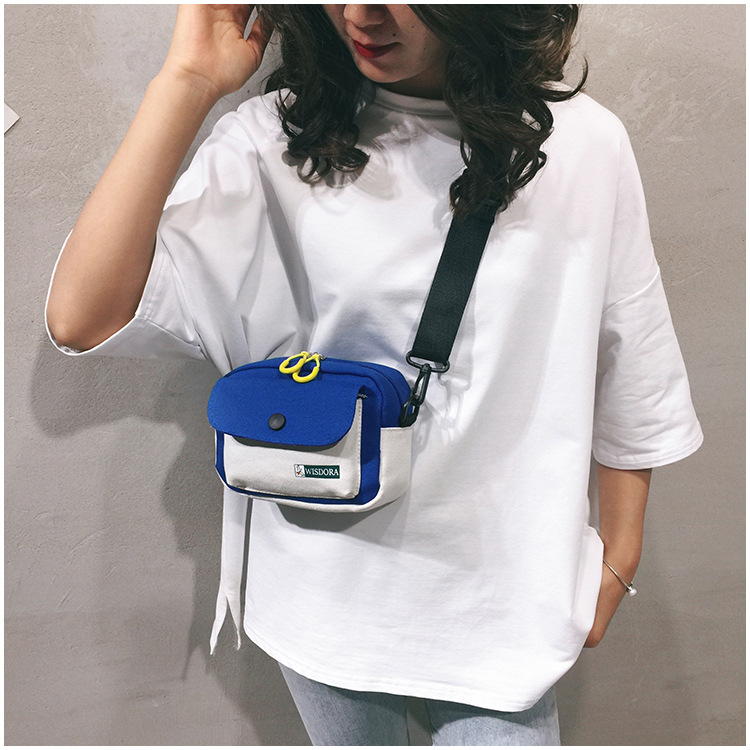 Fashion Blue Contrast Stitching Shoulder Messenger Bag,Shoulder bags