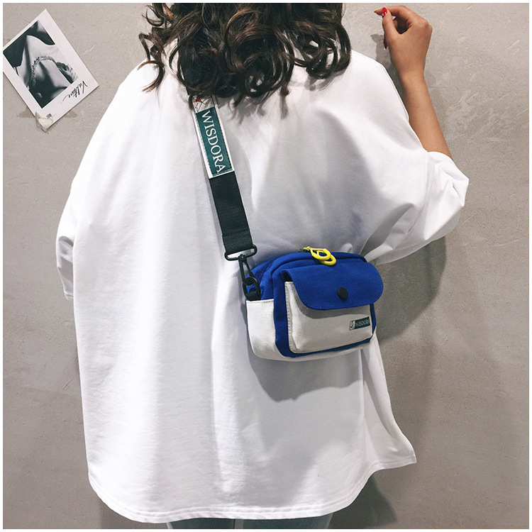 Fashion Blue Contrast Stitching Shoulder Messenger Bag,Shoulder bags