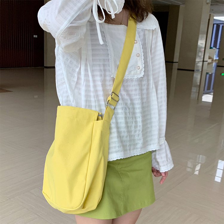 Fashion Yellow Drawstring Canvas Shoulder Messenger Bag,Shoulder bags