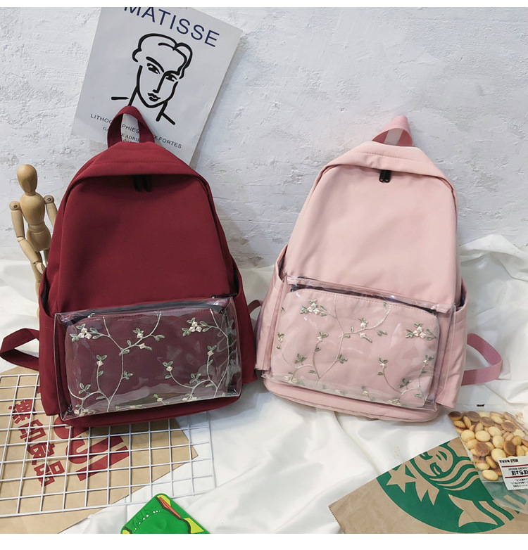 Fashion Pink Embroidered Stitching Backpack,Backpack