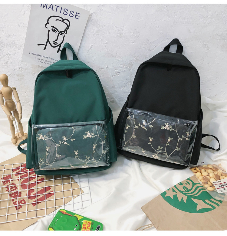 Fashion Black Embroidered Stitching Backpack,Backpack
