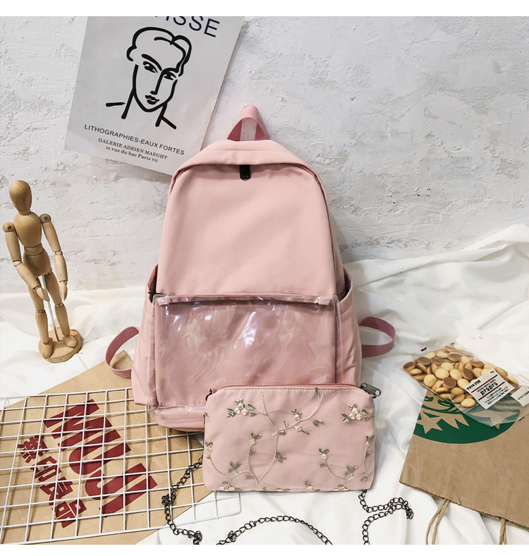 Fashion Pink Embroidered Stitching Backpack,Backpack
