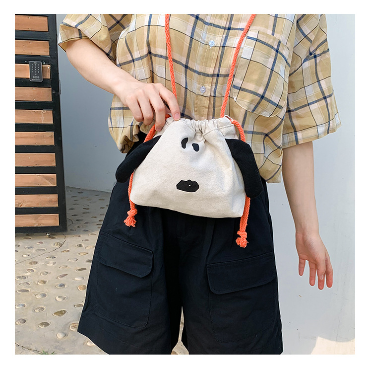 Fashion White Cartoon Animal Drawstring Canvas Shoulder Messenger Bag,Shoulder bags