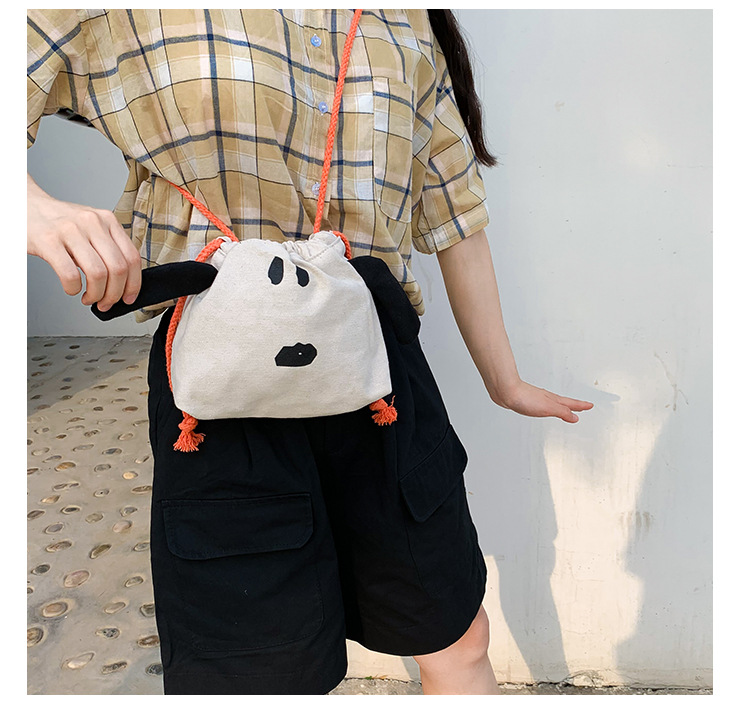 Fashion White Cartoon Animal Drawstring Canvas Shoulder Messenger Bag,Shoulder bags