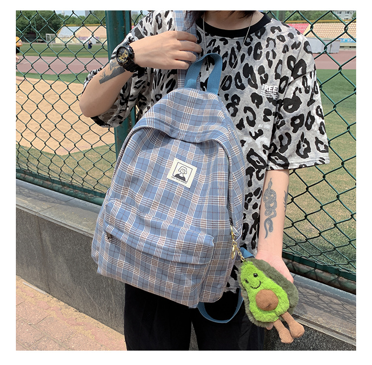 Fashion Pink Plaid Label Canvas Backpack,Backpack