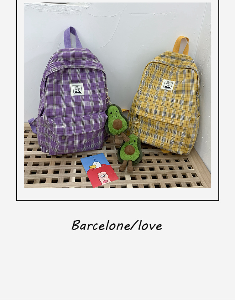 Fashion Yellow Plaid Label Canvas Backpack,Backpack