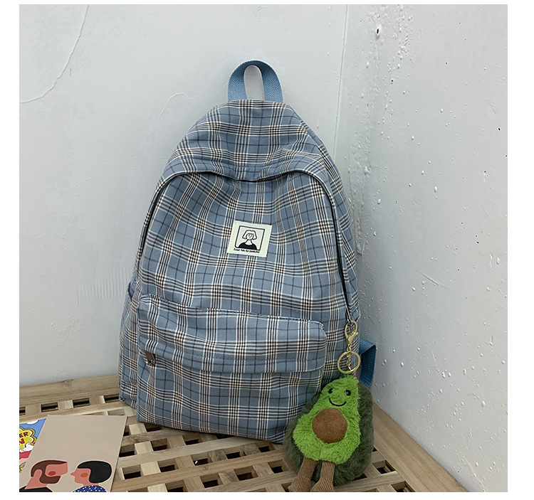 Fashion Purple Plaid Label Canvas Backpack,Backpack