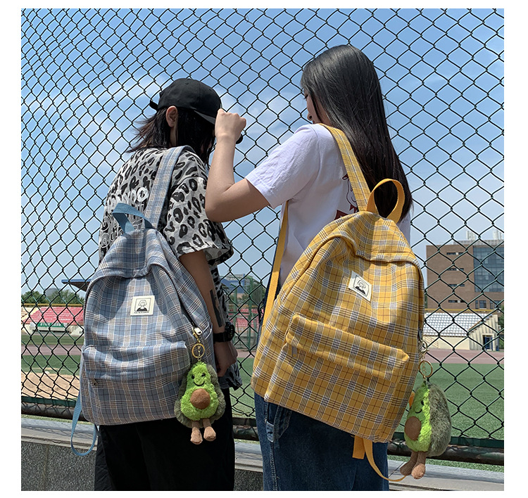 Fashion Yellow Plaid Label Canvas Backpack,Backpack